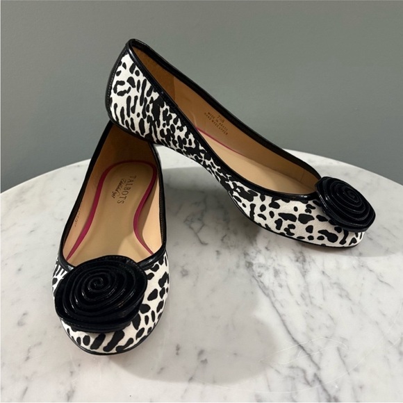 Talbots Shoes - Talbots Rosette Ballet Flats 7.5B Animal Print Black White Made in Brazil